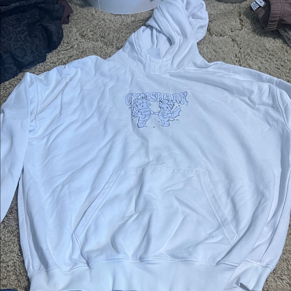 Gymshark White Hoodie with Small Blue Graphic